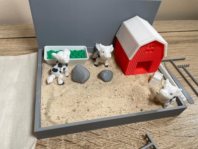 Yippeemaker - Cow Farm Zen Garden Desk Organizer Pencil Holder Sand Garden DIY Kit Gifts for Him Her Office Decor Fun Therapy Made in USA Sand Included