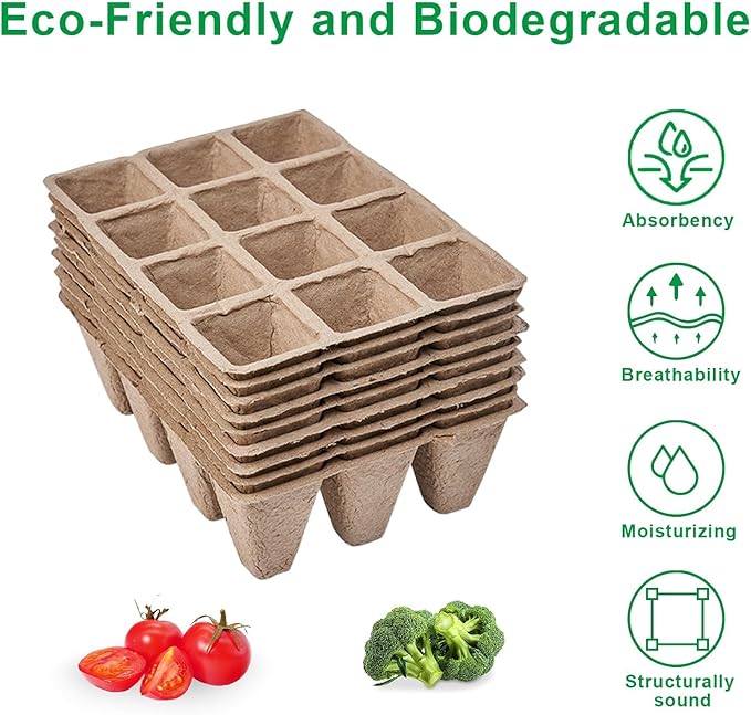 Seedling Starter Trays,Biodegradable Seed Starter Trays for Seedlings,Eco-Friendly Peat Pots(60 Cells - 5 Pack)