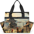 Garden Tool Bag Organizer Garden Tote Bag with Pockets Courtyard Rooster Animal Tool Storage Organizer Gardening Tool Kit Holder 13" x 6.8" x 2.8"