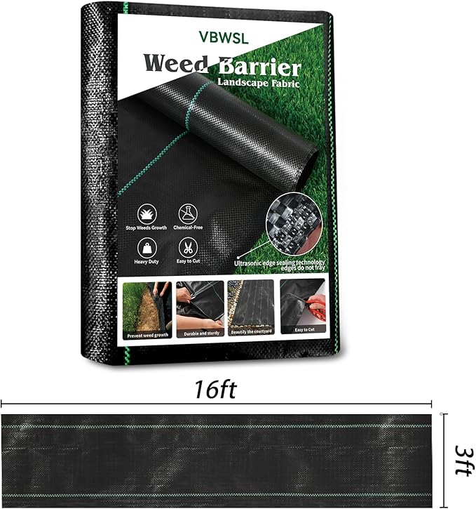 Weed Fabric Barrier Heavy Duty, 3FT x 16FT 3.2oz Garden Weed Blocker Fabric, Landscaping Fabric, Weed Control Fabric Ground Cover Gardening Mat.