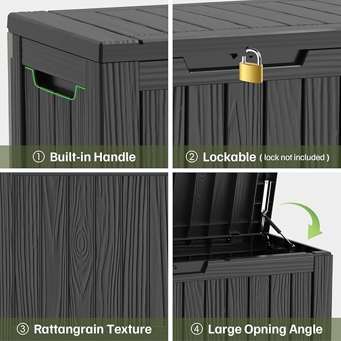 Outdoor Deck Storage Box, 90 Gallon Waterproof Deck Box, Resin, Lockable Patio Storage Box for Pool Accessories, Garden Tools, Cushion, Large Package Delivery，Weatherproof & UV-Resistant Storage Bench