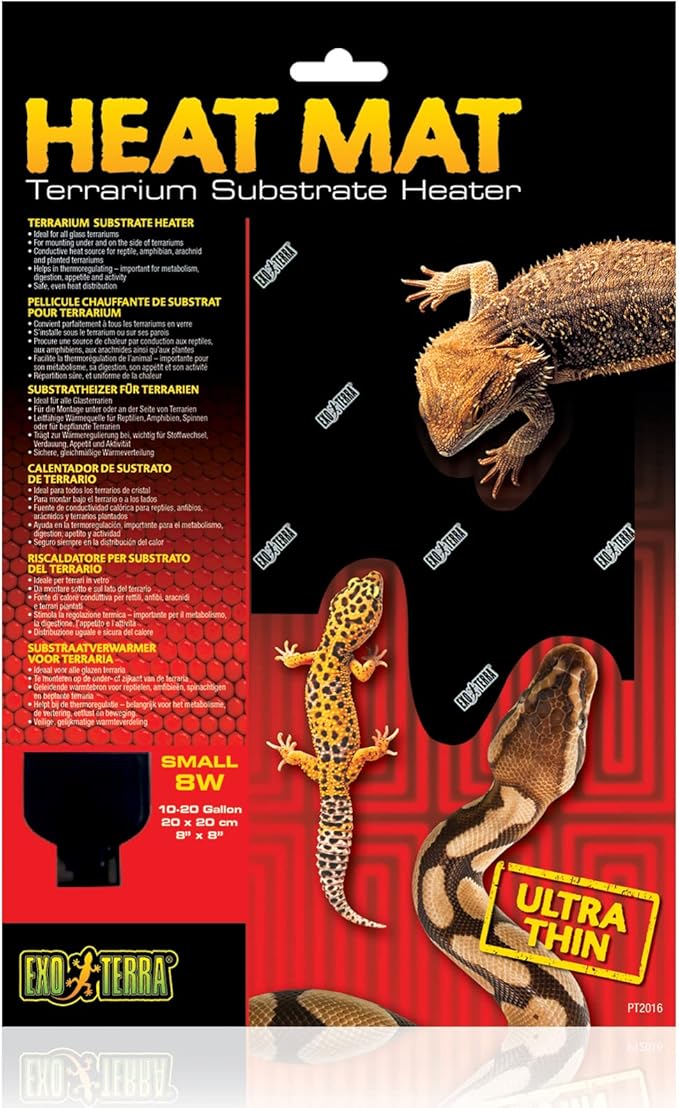 Exo Terra Heat Mat - Reptile Terrarium Substrate Heater for Safe, Even Heating | Ideal for Tropical & Temperate Reptile Environments - 8 Watt, Small