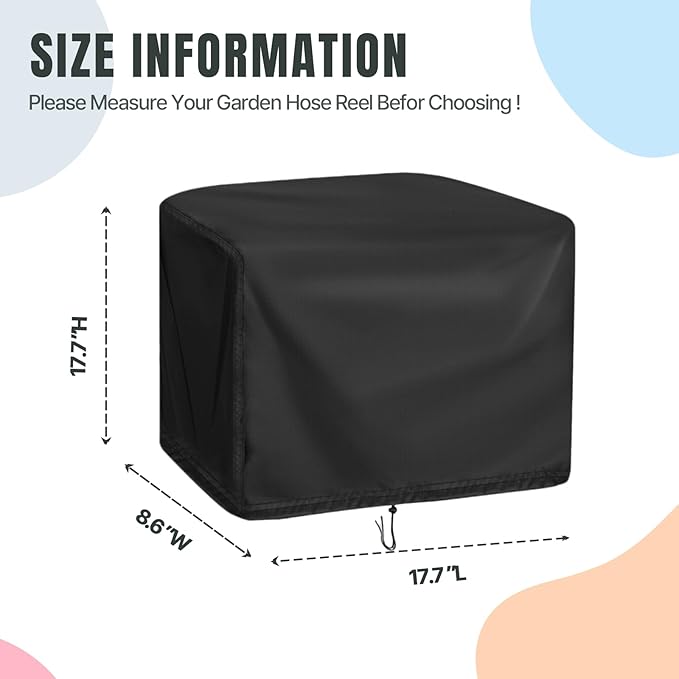 Hose Reel Cover,Waterproof Covers for Retractable Garden Hoses Reels,All Round Shield for Hose-Reel 1/2 Inch x 82FT (17.7x17.7x8.6in,Black)
