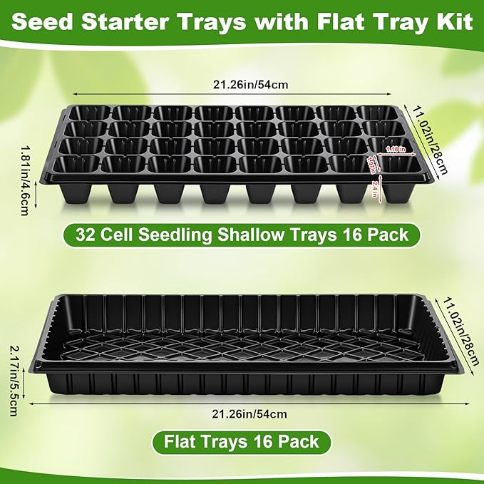 Vesici 32 Pack Seed Starter Trays, 32 Cell Seedling Trays with 1020 Flat Tray, Deep Plug Nursery Plant Pots for Germination, Water Collection, Indoor Outdoor Seed Starting & Transplanting