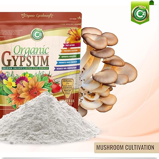 Organic Gypsum Powder 5LB - Made in USA - OMRI Listed - Calcium Sulfate Dihydrate - Garden Soil Amendment Fertilizer for Lawns, Plants, Mushroom Cultivation. Calcium & Sulfur. Cures Blossom End Rot