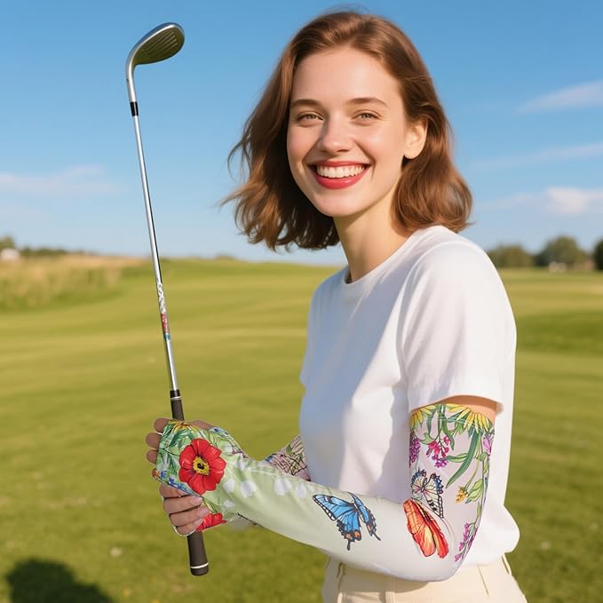 Gardening Sleeves, Butterfly Pattern, Thorn Proof, Sun Protection, Arm Cooling, Gardener Arm Protector Gloves, Women's One Size, Multicolor, Classic Style