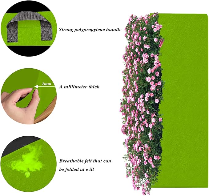 Square Grow Bags, Garden Fabric Planter Container with Handles Bed Flower Vegetables Pots 1MM Thickness Economic Colorful (Green,23.62x11.81x7.87 Rectang)
