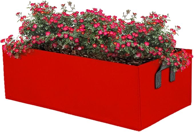 Square Grow Bags, Garden Fabric Planter Container with Handles Bed Flower Vegetables Pots 1MM Thickness Economic Colorful (Red,23.62x11.81x7.87 Rectang)