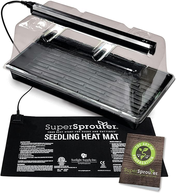 Super Sprouter Premium Heated Propagation Kit for Starting Seeds or Cuttings, Includes Heat Mat, Tray, Grow Light, and More