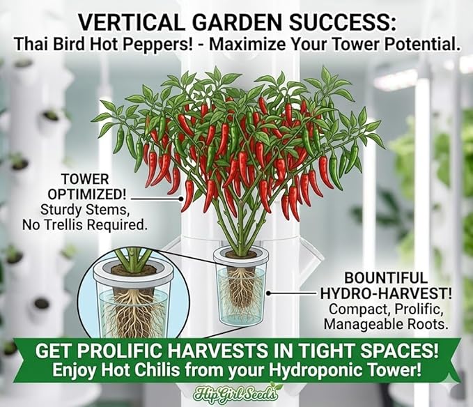 Hot Pepper Seeds for Planting,Non-GMO Heirloom Seed Vegetable Seeds,Asian Chile Pepper Seed for Home Vegetable Garden & Hydronic Pods,泰国小米椒(50ct+ Thai Bird)