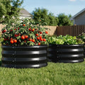COMHOMA 2 Pack Round Raised Garden Bed 2x2x1ft,Galvanized Metal Planter Box Kit for Outdoor Gardening,Vegetable Flower Herb Growing Beds with Gloves Tools,Black
