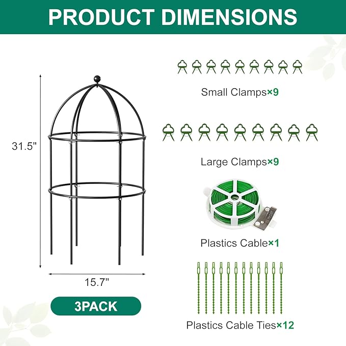 DoCred 3 Pack Garden Trellis for Climbing Plants, 15.7" x 31.5" Metal Rustproof Tomato Cage, Outdoor Indoor Flowers Potted Obelisk Trellis for Cucumber Vine Peony Lily Rose Plant Support