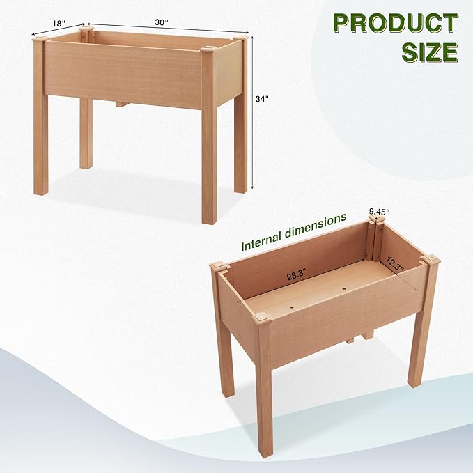 Raised Garden Bed with Legs 34x18x30in, Outdoor All-Weather Elevated Planter Box Stand for Outdoor Plants Flowers Vegetable Fruits (Natural)