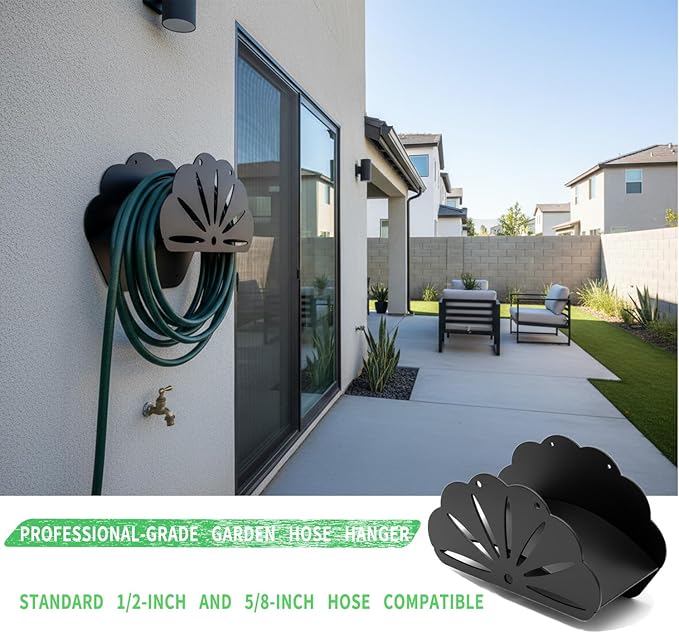 Hose Rack - Garden Hose Holder - Outdoor Hose Organizer - Aluminum Hose Rack - Weather-Resistant Outdoor Hose Storage - Wall-Mounted Hose Storage Solution (Black)