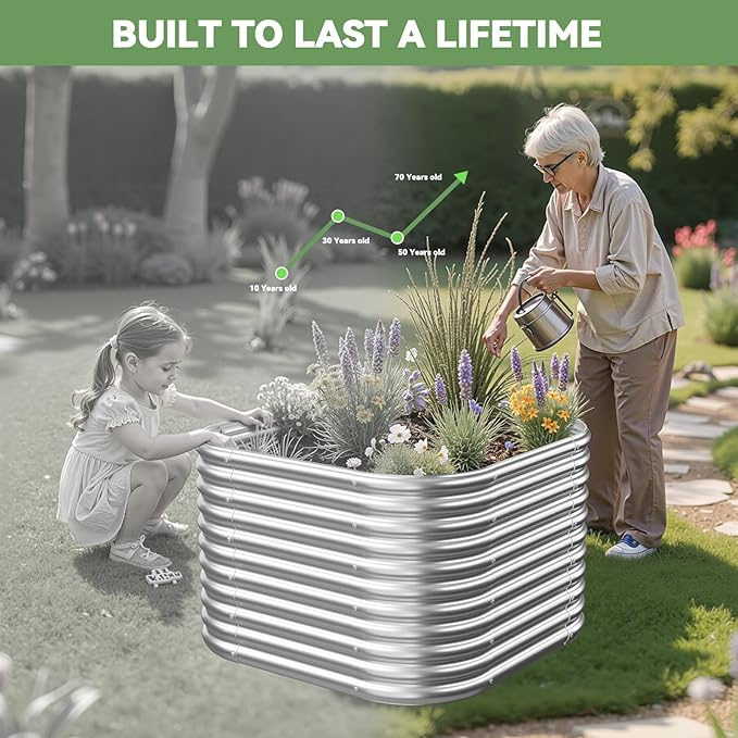 4 Pack Tall 2x2x2FT Corrugated Galvanized Steel Raised Garden Bed Outdoor, Metal Above Ground Garden Bed for Vegetables and Flowers, Raised Beds for Gardening