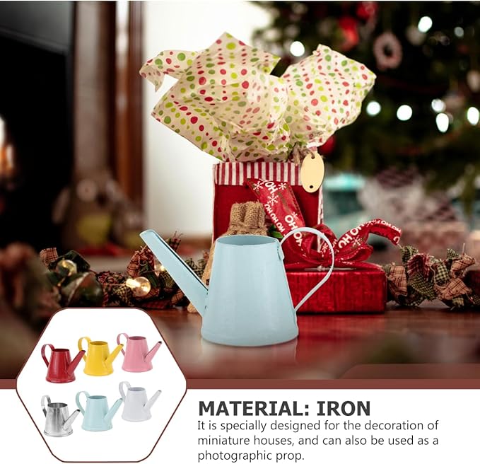 Healifty Mini Kettle Ornaments Set of 18 Small Metal Simulation Watering Cans for Mini House Decor Garden Desk Accessories Party Favors