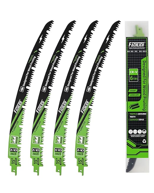 15-Inch Pruning Blades for Wood - Reciprocating Saw Blades Set, FACHLICH Arc Cutting Edge 6TPI Saw Blades for Tree Pruning, Wood Cutting(4 Pack)