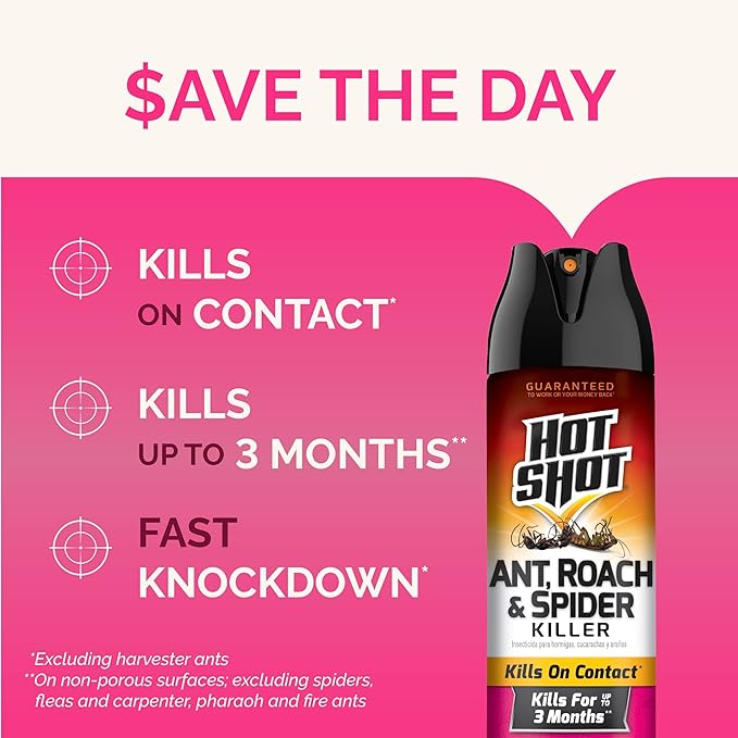 Hot Shot Ant, Roach and Spider Killer 17.5 Ounces, Aerosol Spray, Fresh Floral Scent, 6 Pack