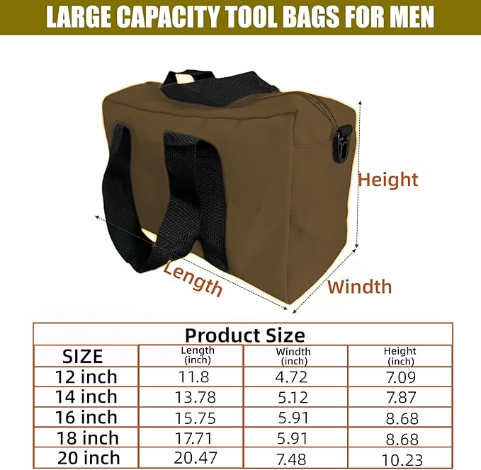 BLIRITEL Wide Mouth Tool Bag, Heavy Duty Canvas Tool Storage Bag, Large Capacity Handbag, Multi-function Tool Organizer Tote Bag for Storage Wrenches Pliers (Tan, 12 Inch)