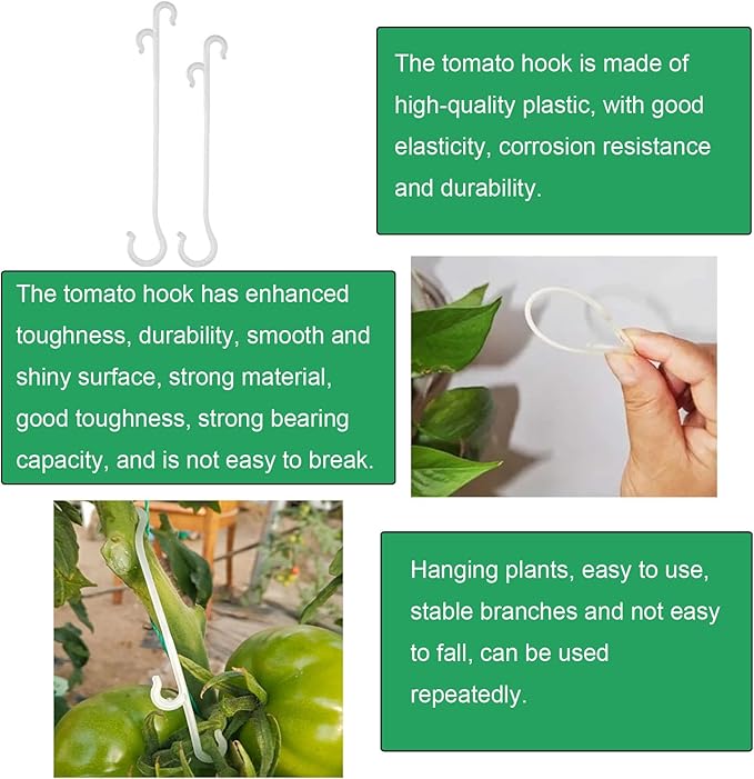 60 Pack Tomato Support Hooks Growing Tomato Clips Instead of Twist Ties Quick Plant Support Clip for Climbing Plants Green Pepper Cucumber Grape Vines Trellis Support Tomato Cages Vegetables