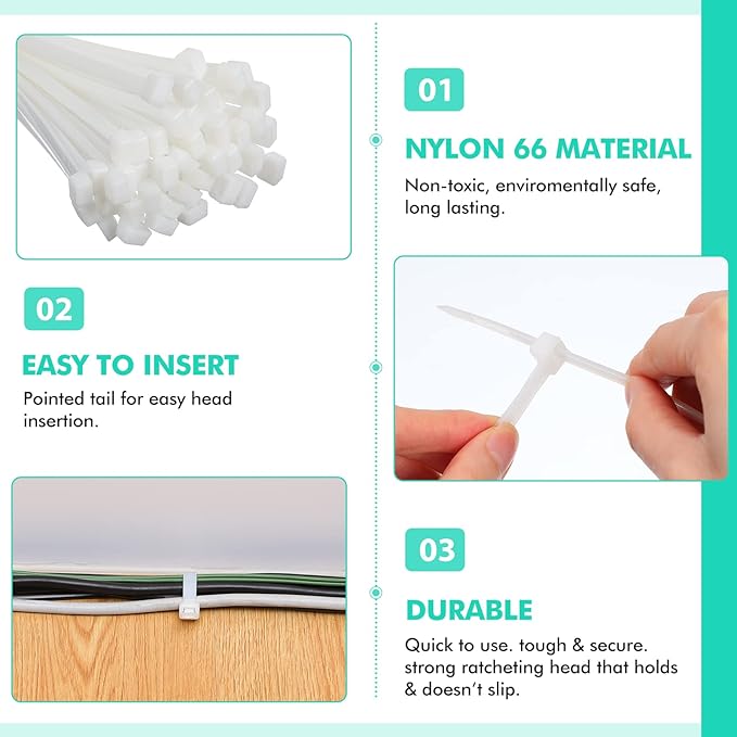 Shappy 50 Pcs Zip Ties Heavy Duty Strong Large Cable Wire Ties Zip Industrial Sturdy Wire, Awnings Tying Branches Bundling of Crops Fixed Water Pipes(30 Inch,White)