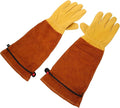 VICASKY Thorn Proof Gardening Gloves Long Sleeve Goat Leather and Brown Cowhide Protective Work Gloves for Outdoor Gardening, Welding, and Beekeeping, Size L