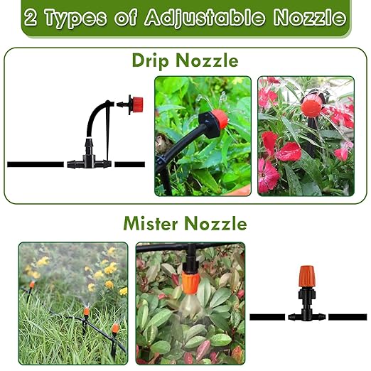 Drip Irrigation Kit, Flantor 70FT Greenhouse Drip Irrigation System Adjustable Garden Watering System with 1/2 inch & 1/4 inch Irrigation Tubing,Patio Misting Plant Watering System for Garden and Lawn