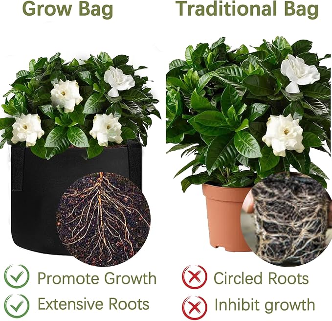 TCBWFY 5 Gallon Grow Bags,12 Pack Heavy Duty Thickened 300g Non-Woven Fabric Pots with Sturdy Handles,Garden Bags to Grow Vegetables Flowers