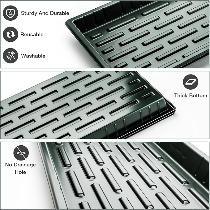 10 Pack Heavy Duty 1020 Trays No Holes - 1.6 Inch Deep Shallow Nursery Flats, Reusable Seed Starter Trays for 72/128 Cell Inserts, Microgreens, Seedling and Hydroponics (Dark Green)