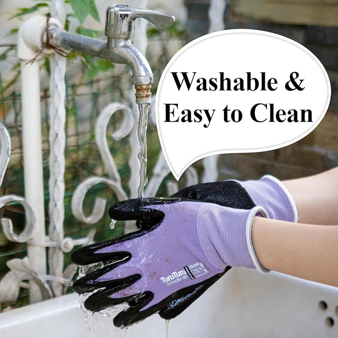 HandLove 6 Pairs Gardening Gloves for Women-Moisturizing Durable Work Gloves.Latex-free Sandy Nitrile Coated for Yard Garden,Touchscreen Friendly Protective Work with Grip, Small,Pink&Green