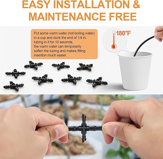 150 Pack 120 Pieces Drip Irrigation Fittings Kit for 1/4" Tubing, Drip Line Barbed Connectors for 1/4 Inch Drip Irrigation Tubing Includes 60 Couplings 50Tees 20 Elbows 20 Plugs