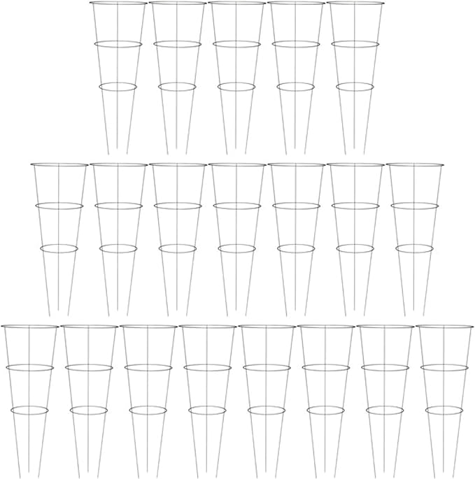 BestNest Panacea 89723 Round Tomato & Pepper Towers – Galvanized Steel Plant Cages, 33" H with 3 Rings & 3 Legs – 15" Stakes – Heavy-Duty Support for Outdoor Plants – 20 Pack
