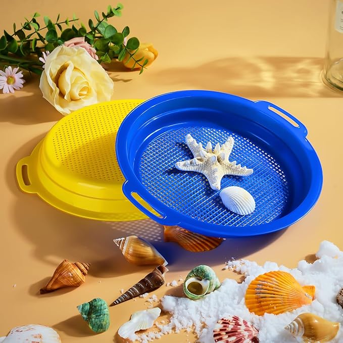 Sand Sifters Sieve for The Beach Sand Toys (Red, Blue, Yellow & Green) Complete Gift Set Bundle-8 Pack(8.75x 9.75in)