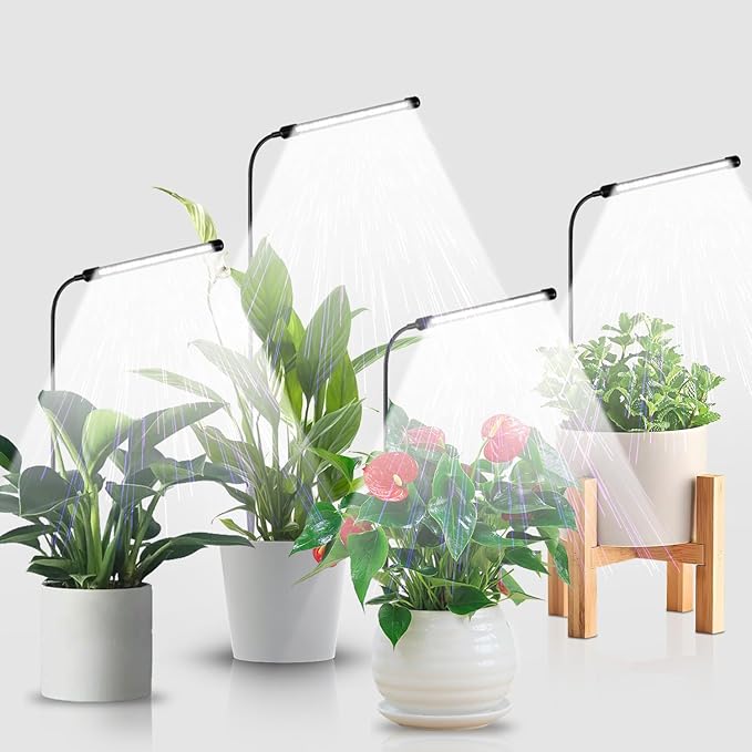 Juhefa Grow Light for Indoor Plants Growing, 6000K Full Spectrum Gooseneck Plant Lamp for Seedings Succulents Small Plants, Auto On/Off Timing & 5 Dimming, 4 Pack