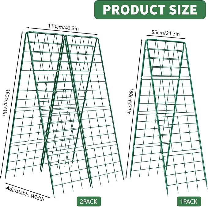 2 Pack Cucumber Trellis, 71" High Foldable A-Frame Garden Trellis for Raised Bed Garden Grow Support with Plant Support Clips Ties for Cucumber,Tomato, Climbing Plants and Flowers