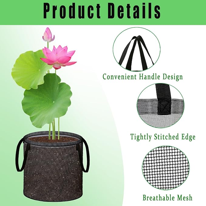 4 Pcs Pond Planting Bags, Mesh Aquatic Pond Lily Planter with Handles Reusable Water Gardens Plant Pots for Aquatic Plants, Marsh Plant Garden Terrestrial Plant (4)