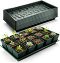 10 Pack Heavy Duty 1020 Trays No Holes - 1.6 Inch Deep Shallow Nursery Flats, Reusable Seed Starter Trays for 72/128 Cell Inserts, Microgreens, Seedling and Hydroponics (Dark Green)