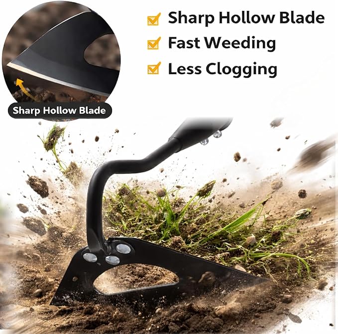 Hollow Garden Hoe - Heavy Duty Triangle Weed Hoes for Gardening,42" Adjustable Long Handle, Sharp Blade Hand Weeding Tool for Vegetable Gardens, Flower Beds, Lawn Edges & Tight Spaces