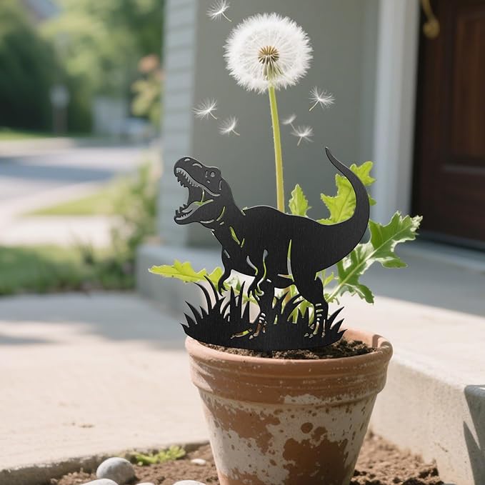 CUTHOLLOW Metal Plant Marker Stake Dinosaur for Outdoor Indoor, Waterproof 11.8 inch Cute Garden Plant Labels Sign Tag for Herb, Farmhouse Greenhouse Decor - Funny Gardening Gifts