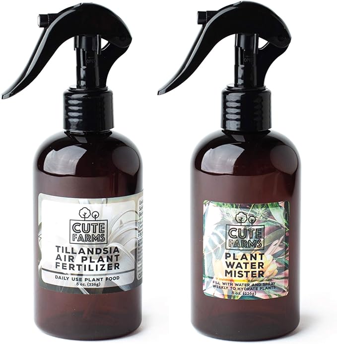 Cute Farms Tillandsia Air Plant Fertilizer | Gentle Daily Use Formula Plant Food | Formulated Nutrients for Air Plants (8 oz. Spray Bottle + ONE Fine Mist Water Sprayer)