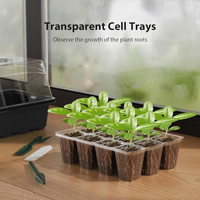 Seed Starter Tray, 10PCS Seed Starter Kit, Seedling Starter Trays with Heightened Lids for Seed Staring, Indoor Gardening Plant Germination Trays (12 Cells per Tray) Black