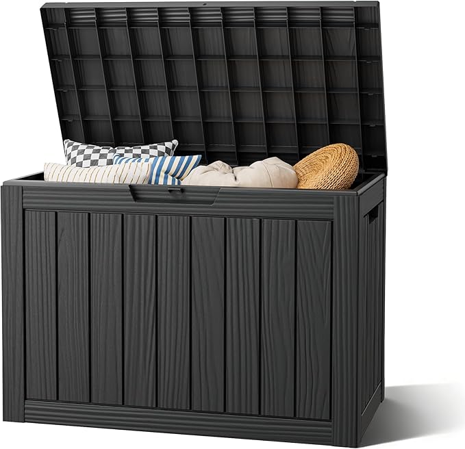 Oudoor Storage Deck Boxes Waterproof, Waterproof and UV Resistant Outdoor Storage Box Lockable Lid for Delivery Box, Indoor, Garden Tools, Pool Supplies, Patio (Black, 45 Gallon)
