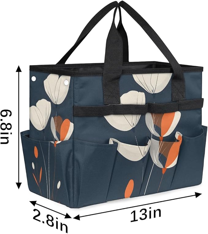 Garden Tool Bag Organizer Garden Tote Bag with Pockets Classic Poppy Tool Storage Organizer Gardening Tool Kit Holder 13" x 6.8" x 2.8"