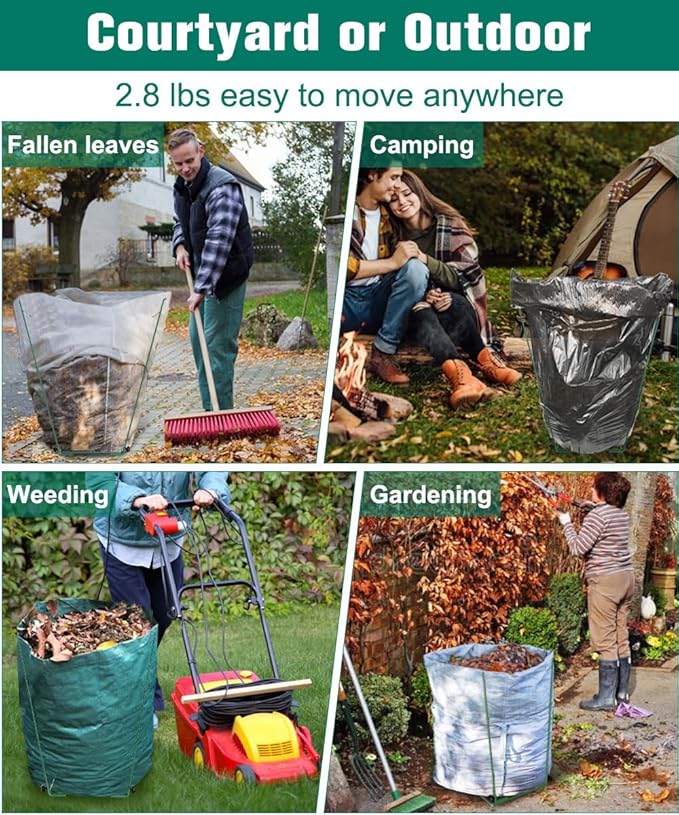 Outdoor Trash Bag Holder Stand - Heavy Duty Metal Garden Garbage Bag Support Frame for 30-45 Gallon Capacity, Multi-Use Portable Yard Leaf Bag Stand for Leaves, Weeding, Lawn Party, Green