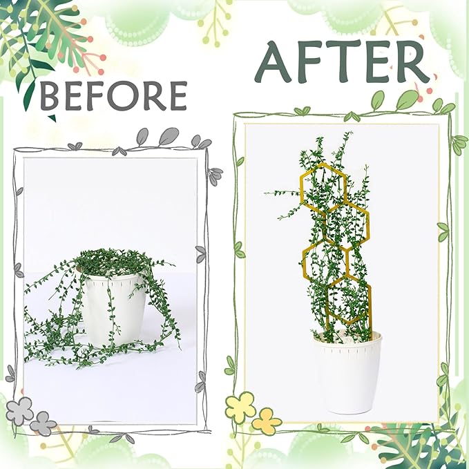 4 Pcs Indoor Plant Trellis for Climbing Plants, Small Trellis for Potted Plants, Garden Metal Trellis Plant Support Trellis with Different Patterns for Vine Ivy Flower (Unique,Gold)