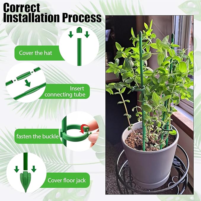 10PCs Plant Stakes for Indoor Plants,15 Inch Plant Support Stakes with Clips, Tall Adjustable Plant Sticks for Indoor Monstera Tomato Orchid Potted Plants Flower Comes with Spearhead End