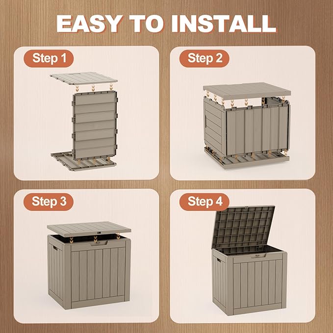 EFU Outdoor Storage Box 35 Gallon Deck Box (Indoor & Outdoor) Lockable UV Resistance Waterproof Resin Storage Bin Storage Box for Outdoor,Patio Storage(Taupe)