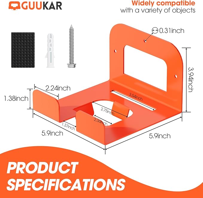 Weedeater Rack, Garage Organization Wall Hangers, Garden Tool Organizer Metal Trimmer Rack, Heavy Duty Hooks for Grass Trimmer, Hedge Trimmer, Garage Tools Storage, Orange 2-Pack