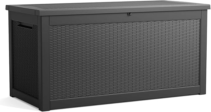 Vixzen 320 Gallon Resin Deck Box, Lockable Outdoor Storage Box for Patio Cushions Storage Furniture,Garden Tools, Pool Supplies, Weatherproof and UV Resistant(Black，320 Gallon