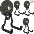 ULIBERMAGNET Upgraded Large Magnetic Hooks,Strong Heavy Duty Magnet Hooks for Power Drill,Broom,Garden Tools,Pegboard,Garage,Workshop,Hardware, 4 Pack Magnet Storage Holder for Hanging(Black)